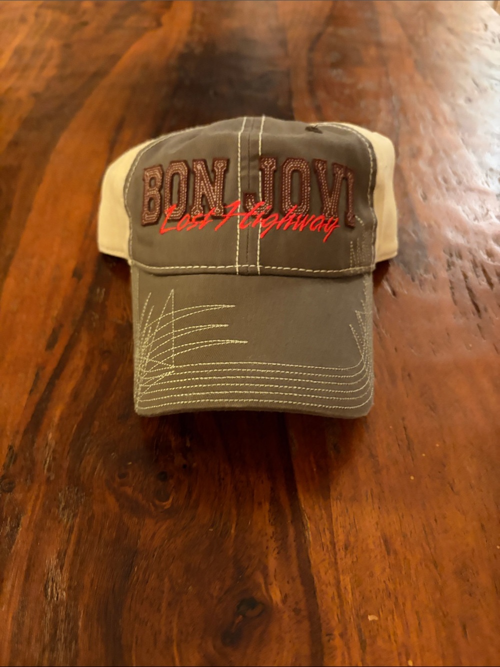 Bon Jovi Concert “Lost Highway" Embroidered Trucker Hat - Brown & Cream